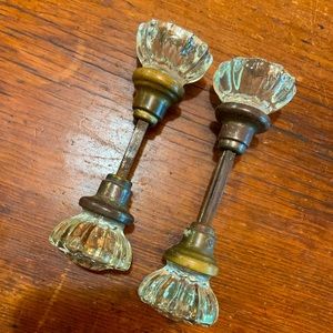 2 Vintage Brass Glass Door Handle Knobs w/ Set Screws 2" x 2" 1920-30's
